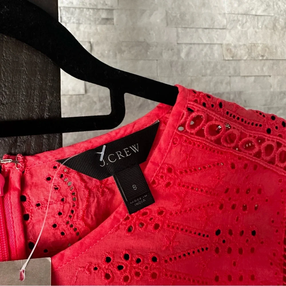 J. CREW Coral Orange Pink Eyelet Flutter Sleeve Boho Dress Size S New with Tags